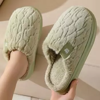 Осенне-зимние тапочки большого размера с толстой подошвой для дома из хлопка, мужские повседневные бархатные меховые хлопковые туфли, женские теплые нескользящие тапочки 36-45 38-39(one size smaller) бежевый