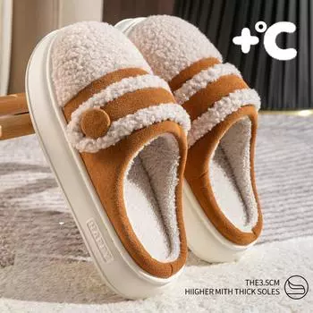 Осенне-зимние тапочки женские домашние хлопковые туфли для дома мягкие толстые подошвы на платформе фланелевые тапочки новые пушистые плюшевые теплые тапочки 36-37 чёрный