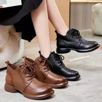 Осенне-зимние теплые ботильоны из натуральной кожи, женские мягкие туфли на плоской подошве, удобные повседневные короткие ботинки, ботинки для мам с мягкой подошвой 35