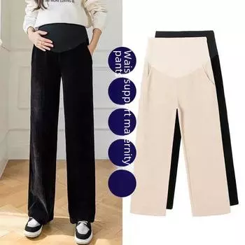 Осенне-зимние теплые брюки для беременных с широкими штанинами и бархатом, модные, большого размера
