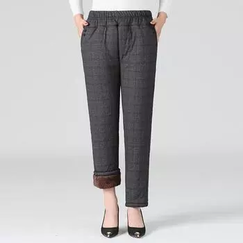 Осенне-зимние теплые брюки из утолщенного овечьего бархата с подкладкой из хлопка и флиса для людей среднего и пожилого возраста, свободные женские брюки для верхней одежды XXXXXL