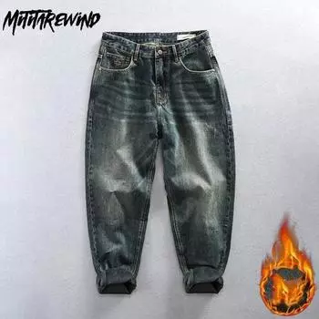 Весенние и осенние мужские джинсы Уличная одежда Повседневная мужская одежда Ретро-стиль Синие мешковатые джинсы Прямые джинсы Модные длинные брюки 28 синий