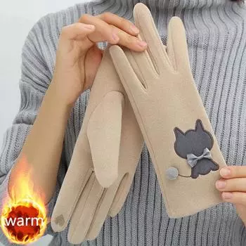 Осенне-зимние теплые перчатки для женщин, флисовые перчатки для верховой езды, холодостойкие перчатки, студенческие перчатки, перчатки с сенсорным экраном one pair