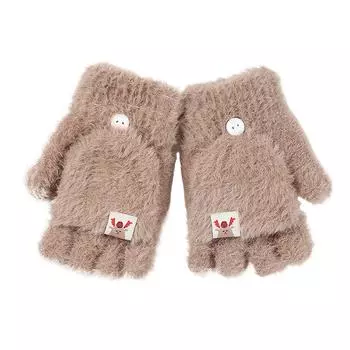 Осенне-зимние теплые перчатки с откидным чехлом, варежки без пальцев, мягкие, милые, с рисунком, для девочек, вязаные бархатные перчатки для студентов KK