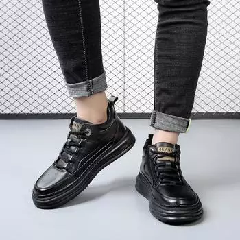 Осенне-зимние теплые повседневные кожаные туфли из натуральной шерсти с верхним слоем из коровьей кожи, модные брендовые мужские повседневные туфли на шнуровке для сноуборда 38