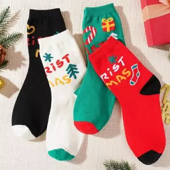 Осенне-зимние теплые рождественские носки средней длины, дышащие, повседневные домашние носки, рождественские носки белый