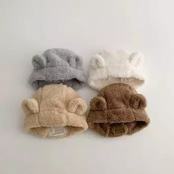 Осенне-зимние теплые шапки, зимняя теплая шапочка для новорожденных, милая плюшевая шапка с медвежьими ушками для малышей, мальчиков и девочек, модная термошапка для малышей, милая