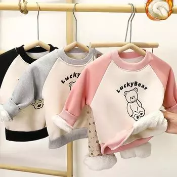 Осенне-зимние толстовки для девочек и мальчиков, детские толстые теплые футболки с длинными рукавами, детские пуловеры, топы, одежда для девочек ясельного возраста 80 чёрный