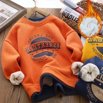 Осенне-зимние толстовки для мальчиков из бархата, детские утепленные толстовки с капюшоном, детский утепленный спортивный костюм, повседневный топ для подростков 170cm синий