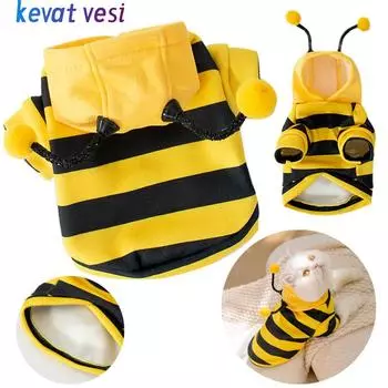 Осенне-зимние толстовки с капюшоном для кошек с D-образным кольцом, мягкие, милые, с изображением пчел, свитер для косплея домашних животных для маленьких и средних собак, кошек, теплое пальто для щенков и котят, костюм для домашних животных XS жёлтый