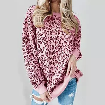 Осенне-зимние толстовки с принтом, свободные леопардовые принты, круглый вырез, длинные рукава, пуловеры для женщин S красный