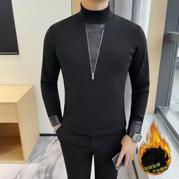 Осенне-зимние толстые мужские футболки с полувысоким воротником и молнией, облегающие футболки для мужчин с длинным рукавом XL белый