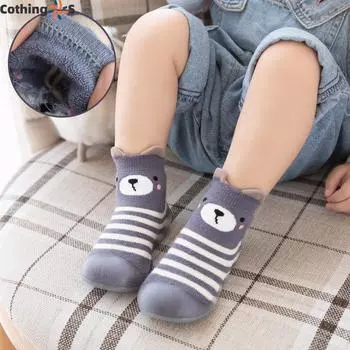 Осенне-зимние толстые теплые детские нескользящие носки до пола, обувь с высоким берцем, мягкая подошва 19