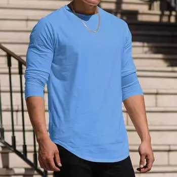 Осенне-зимние топы, модная мужская футболка с длинными рукавами, повседневная, с круглым вырезом, однотонная базовая футболка M белый