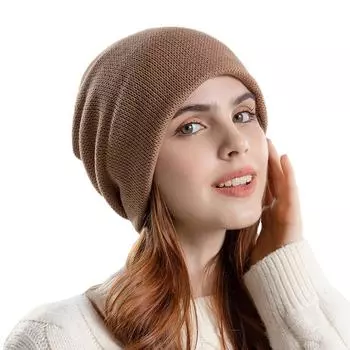 Осенне-зимние трикотажные шапки с защитой ушей, женские теплые послеродовые шапки, толстые шапки с большой окружностью головы и крайней плотью One Size