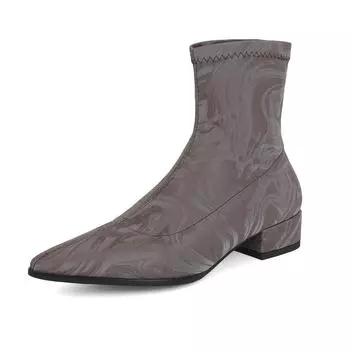 Осенне-зимние туфли Lenkisen PU на толстом низком каблуке с принтом в восточном стиле, ботинки челси, сохраняющие тепло, красивые женские ботильоны 34 чёрный