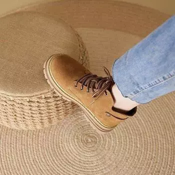 Осенне-зимние туфли со шнуровкой спереди, без подкладки, квадратный каблук, резиновая замша, без подкладки, короткие, на низком каблуке 35 абрикосовый