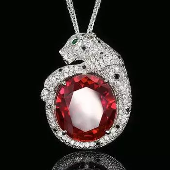 Осенне-зимние украшения Имитация синей шпинели Нефрит Ретро Подвеска-леопард Ожерелье Главный камень 18 * 20