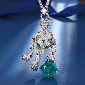 Осенне-зимние украшения Ретро Имитация изумруда Леопард Роскошная инкрустация Главный камень 16 мм