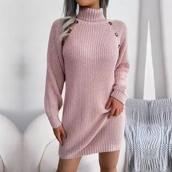 Осенне-зимние универсальные вязаные свитера на пуговицах с высоким воротником и длинными рукавами, платья SL S армия зеленый