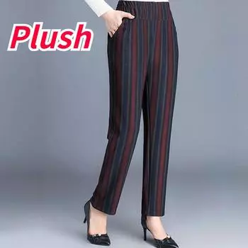 Осенне-зимние утепленные и утолщенные женские повседневные тонкие свободные эластичные прямые брюки с талией 7XL