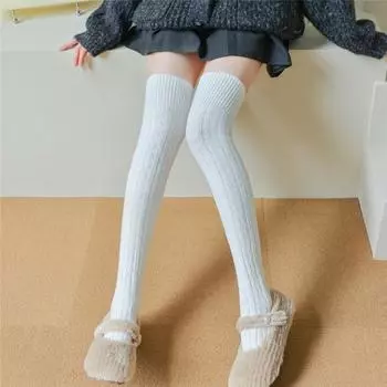 Осенне-зимние утолщенные чулки выше колена женские японские однотонные высокие носки в студенческом стиле серый