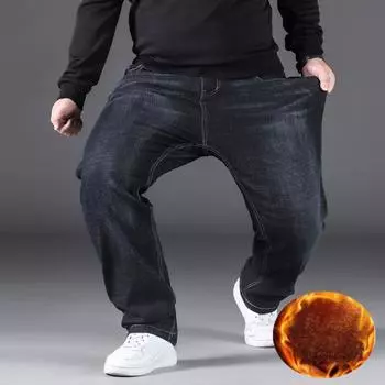 Осенне-зимние утолщенные мужские джинсы больших размеров, мужские повседневные универсальные свободные рабочие прямые брюки 40
