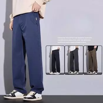 Осенне-зимние утолщенные свободные прямые брюки с флисовой подкладкой, модные универсальные легкие деловые брюки для мужчин 28 прохладный черный