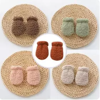 Осенне-зимние утолщенные теплые перчатки для новорожденных, варежки для детей, мальчиков и девочек, плюшевые перчатки с защитой от царапин, аксессуары для лица бежевый