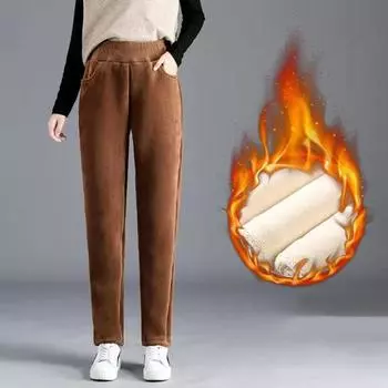 Осенне-зимние утолщенные женские брюки больших размеров, однотонные, свободные, повседневные, с подкладкой, теплые, со средней талией, спортивные брюки 2XL