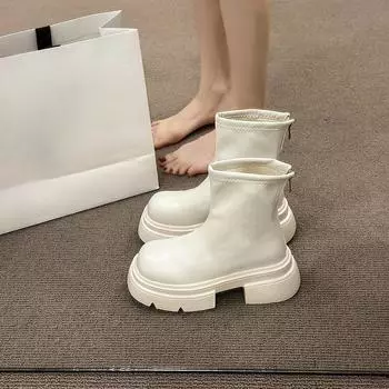 Осенне-зимние узкие кожаные ботинки в английском стиле, короткие ботинки, универсальные повседневные ботинки с мягкой поверхностью и толстой подошвой 35 бежевый