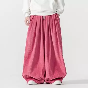 Осенне-зимние вельветовые широкие брюки мужские однотонные свободные повседневные брюки мужские уличные брюки в стиле хип-хоп большого размера 5XL 3XL темно-синий