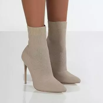 Осенне-зимние вязаные эластичные короткие сапоги для женщин Cross-Border Plus Size средней длины на тонком высоком каблуке, носки, сапоги 35-43 35 чёрный