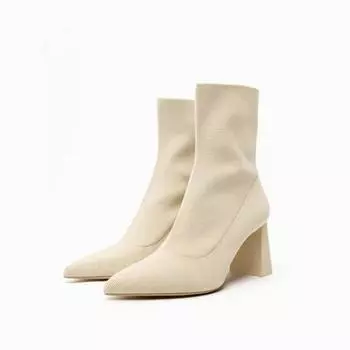 Осенне-зимние вязаные эластичные носки-ботинки женские на низком каблуке короткие ботильоны с острым носком женские ботильоны до щиколотки размер 42 35