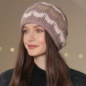 Осенне-зимние вязаные шапки, женская шапка с большой окружностью головы, эластичная, цветная, полосатая, теплая, для защиты ушей, шапка для людей среднего и пожилого возраста