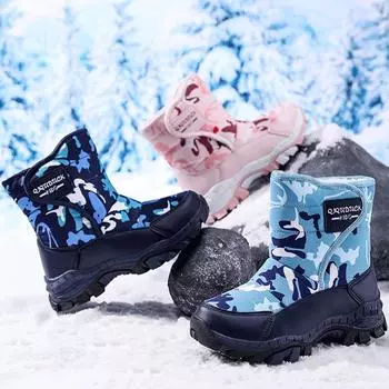 Осенне-зимние высокие детские зимние ботинки для снега, хлопковая обувь, пушистая, нескользящая, теплая, для девочек, спортивная обувь для снега 28 красный/розовый