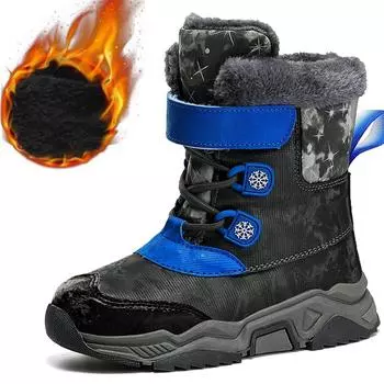 Осенне-зимние высокие детские зимние ботинки Зимние ботинки для мальчиков Нескользящие плюшевые теплые ботинки для девочек 30 темно-синий