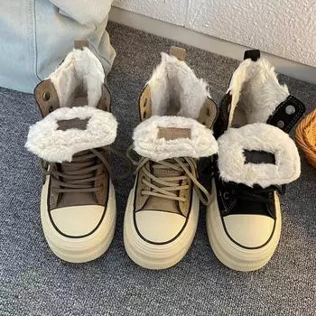 Осенне-зимние высокие хлопковые туфли для женщин 35 хаки