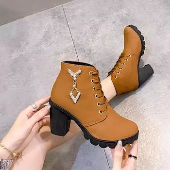 Осенне-зимние замшевые ботинки Martin со стразами для женщин, большие размеры, средний каблук, толстая подошва, зимние ботинки 35-42 35 чёрный