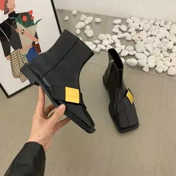 Осенне-зимние женские ботильоны из натуральной кожи с эластичным верхом, молнией сбоку и пряжкой на ремне, современные ботинки 35