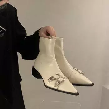 Осенне-зимние женские ботильоны, модные элегантные туфли с острым носком, толстый каблук, женские короткие ботильоны Morder 35