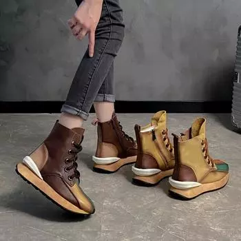 Осенне-зимние женские ботильоны на платформе, модные, смешанные цвета, кожаные короткие сапоги, женские, удобные, массивные, ботильоны 35 темно-коричневого
