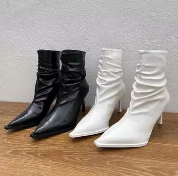 Осенне-зимние женские ботильоны со складками, сексуальные туфли с острым носком для танцев на пилоне, туфли-лодочки на высоком каблуке, модные туфли-челси на шпильке, женские 35 бежевый