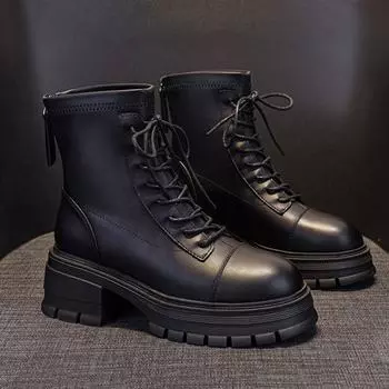 Осенне-зимние женские ботинки на толстой подошве из микрофибры, новые мотоциклетные ботинки с круглым носком, массивные ботинки зимние ботинки челси 35-39 35 чёрный