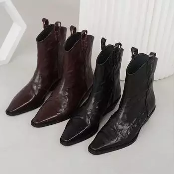 Осенне-зимние женские ботинки с острым носком на высоком каблуке из натуральной кожи в стиле вестерн для женщин, рыцарские сапоги ручной работы Zapatos Mujer 35 коричневый