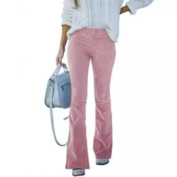 Осенне-зимние женские брюки, однотонные тонкие брюки с микро-расклешенной талией, вельветовые повседневные брюки с эластичной резинкой на талии S зелёный