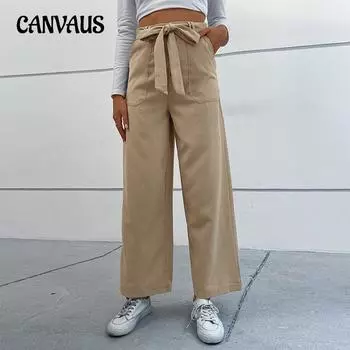 Осенне-зимние женские брюки, повседневные вельветовые широкие брюки на шнуровке в пригородном стиле S хаки