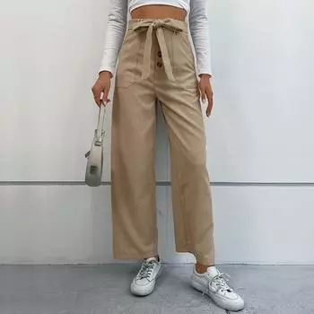 Осенне-зимние женские брюки, повседневные вельветовые широкие брюки на шнуровке в пригородном стиле S хаки