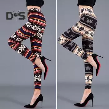 Осенне-зимние женские брюки с принтом оленя и снежинками, высокая талия, утягивающие живот, мягкие эластичные термооблегающие брюки для йоги с приподнятой попоной хаки