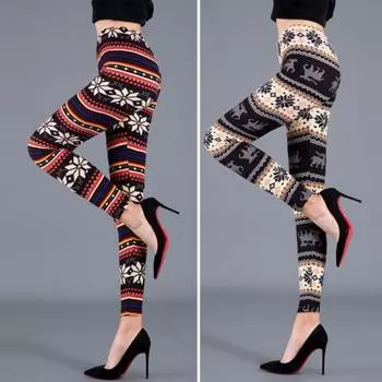 Осенне-зимние женские брюки с принтом снежинки и лося, высокая талия, контроль живота, мягкие эластичные термоузкие брюки для йоги с приподнятыми ягодицами, женские леггинсы хаки